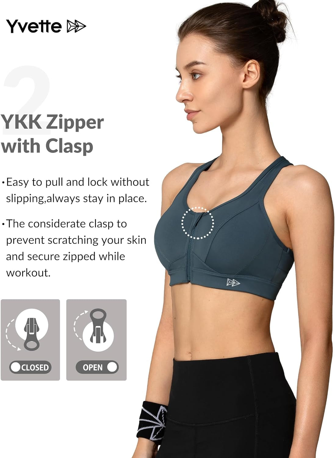 Zip Front Sports Bra - High Impact Sports Bras for Women plus Size Workout Fitness Running