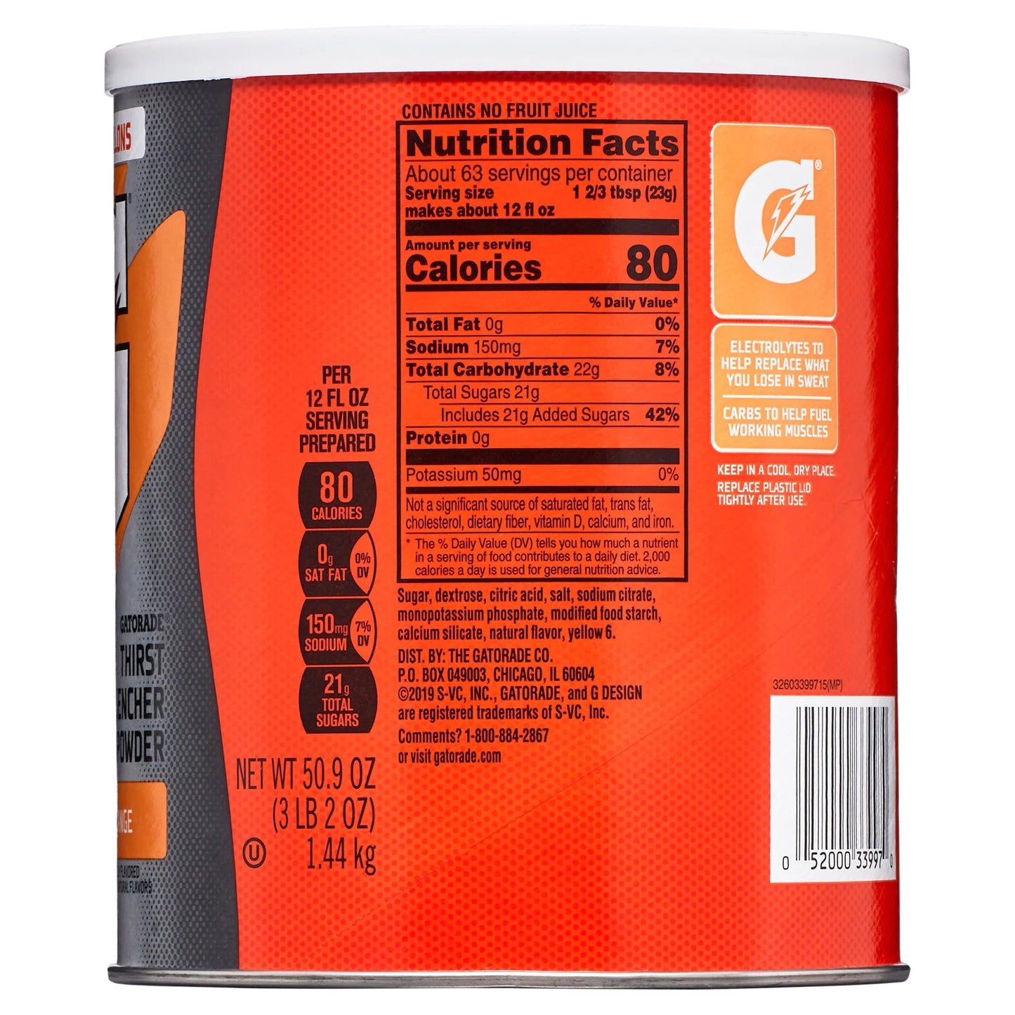 Orange Thirst Quencher Sports Drink Mix Powder, 51 Oz Canister