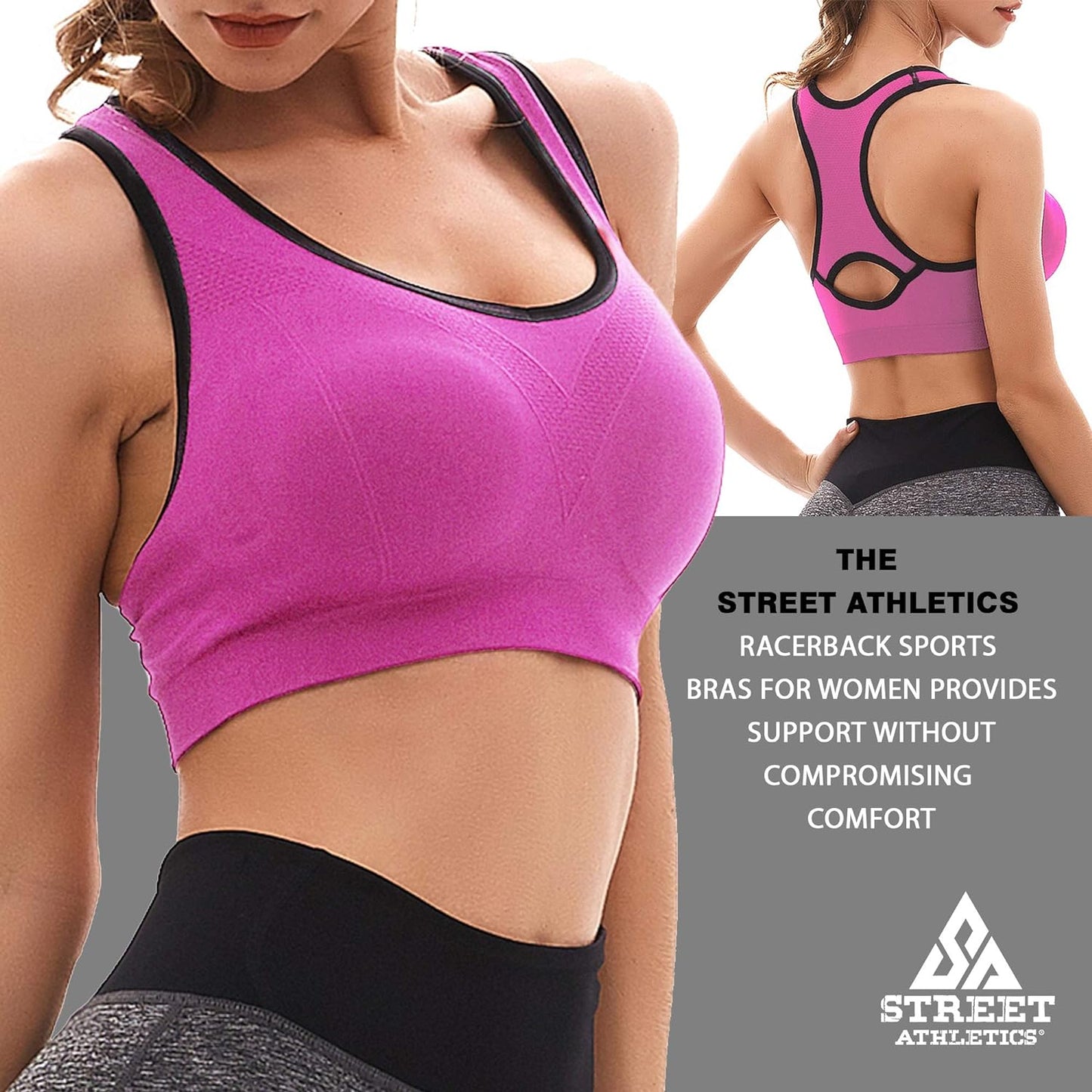 SA Racerback Sports Bras for Women - Medium Support Yoga Workout Bras for Women