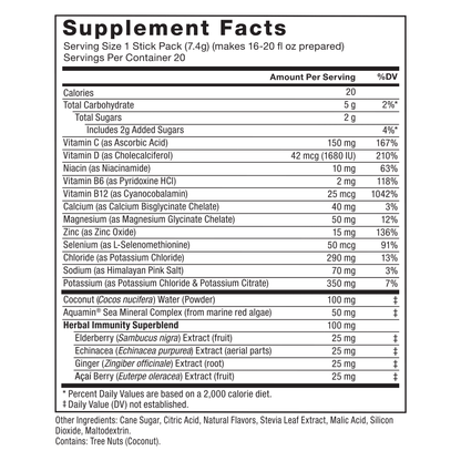 Liquid Labs Immunity Electrolytes Powder, Hydration Drink Packets, Citrus, 20 Stick Packs