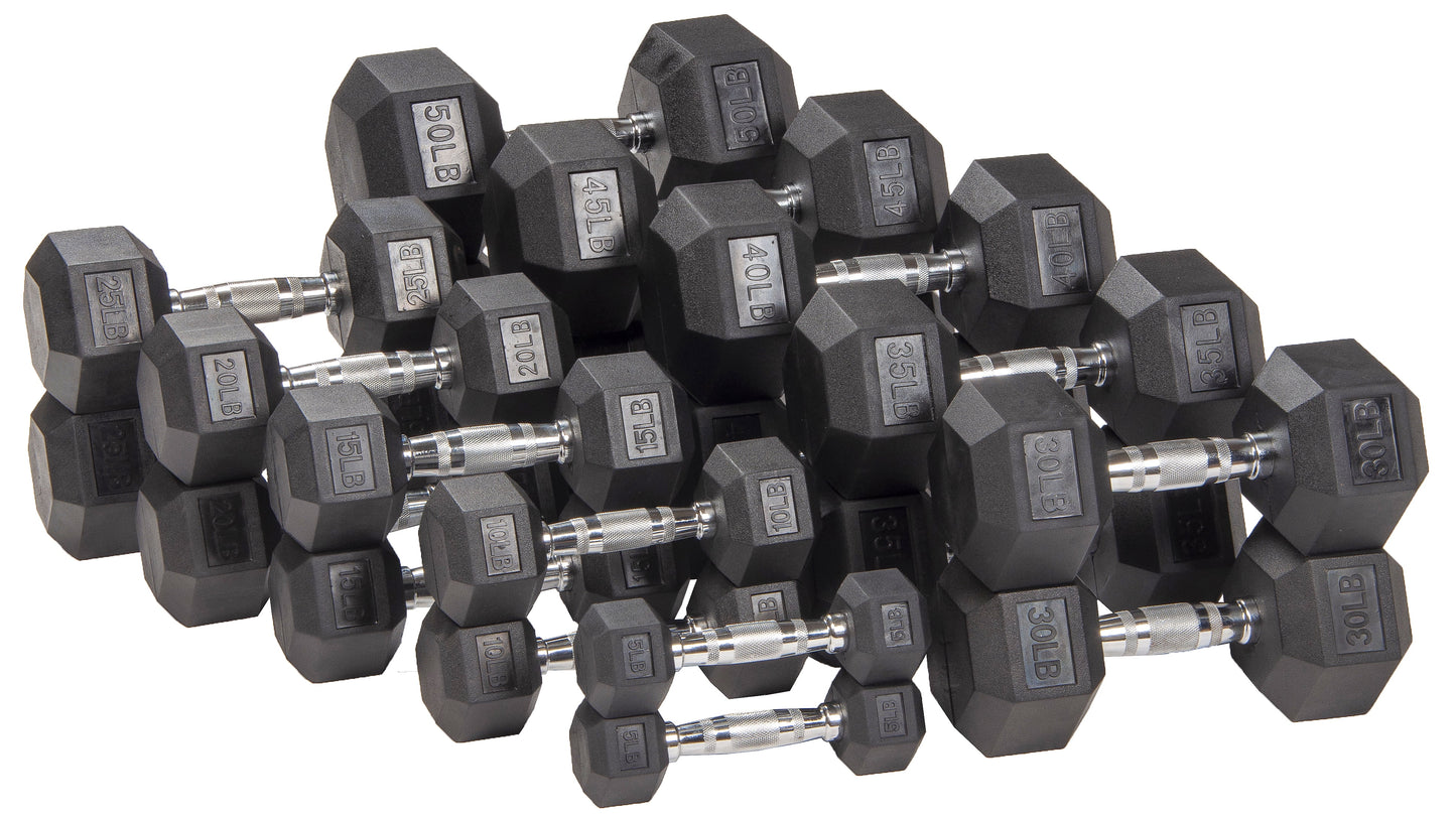 Rubber Encased Hex Dumbbell, 25Lbs, Single