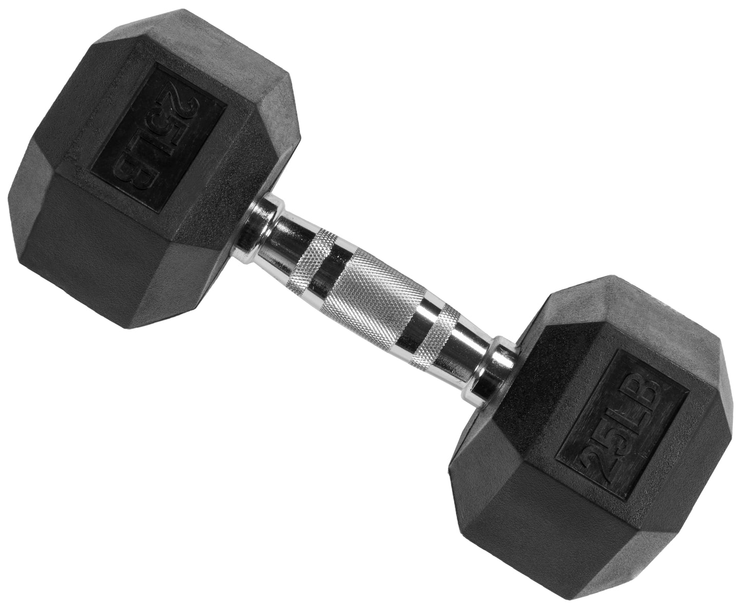 Rubber Encased Hex Dumbbell, 25Lbs, Single