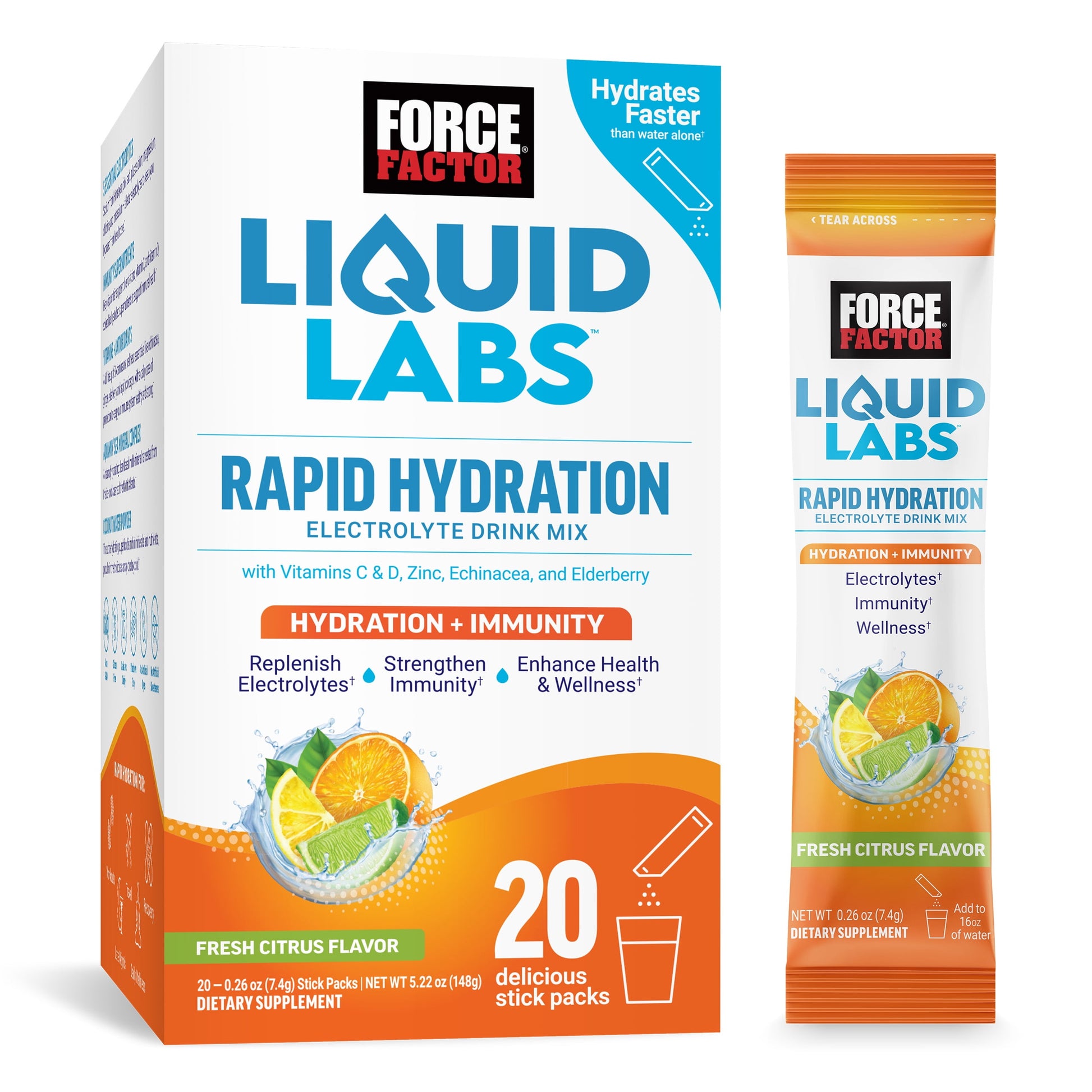 Liquid Labs Immunity Electrolytes Powder, Hydration Drink Packets, Citrus, 20 Stick Packs