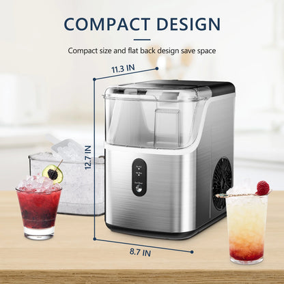 Nugget Ice Maker Countertop, Portable Ice Maker Machine with Self-Cleaning Function, 35Lbs/Day, Soft Chewable Pellet Ice, Silver