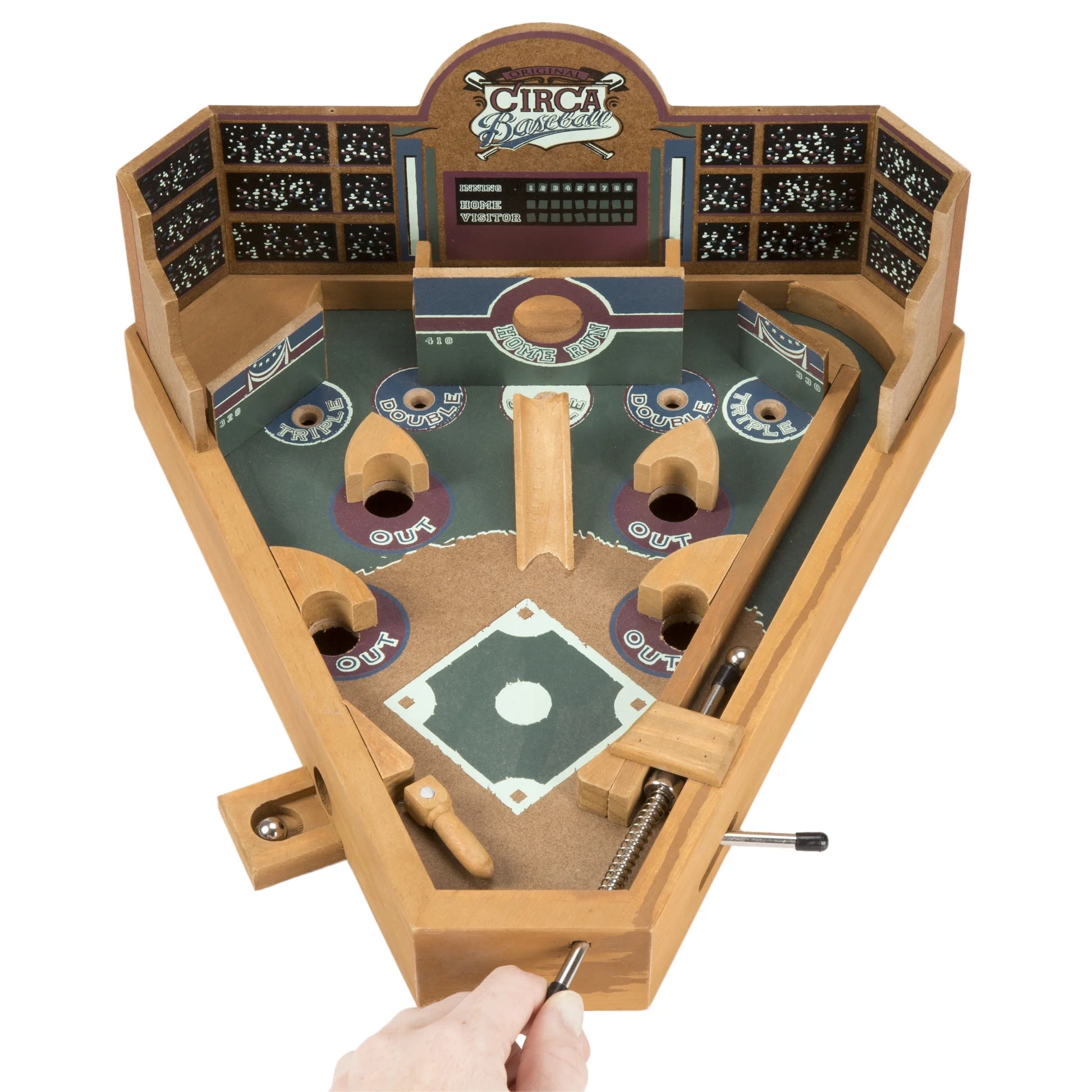 Baseball Pinball Tabletop Games - Classic Miniature Wooden Retro Sports Arcade Toy for Adult Collectors and Children