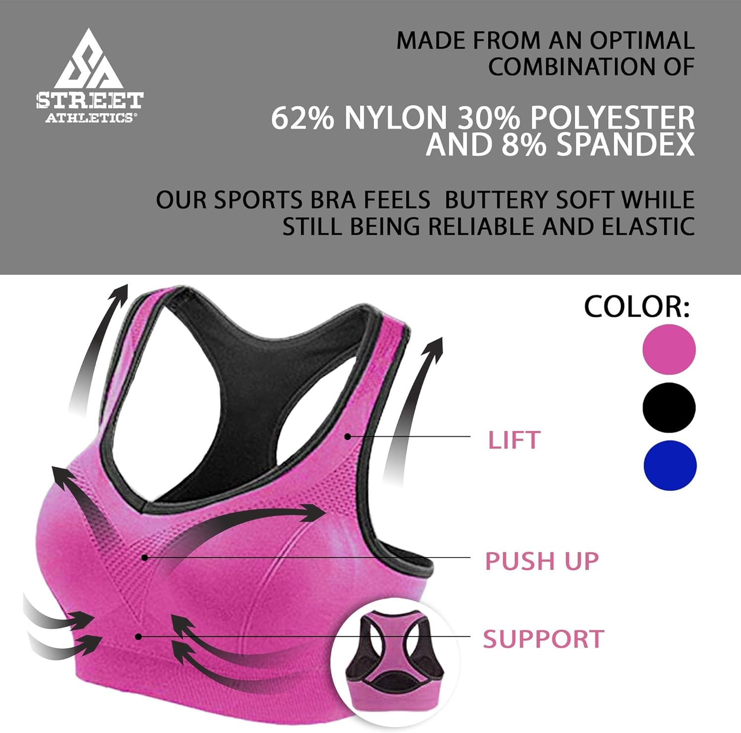 SA Racerback Sports Bras for Women - Medium Support Yoga Workout Bras for Women