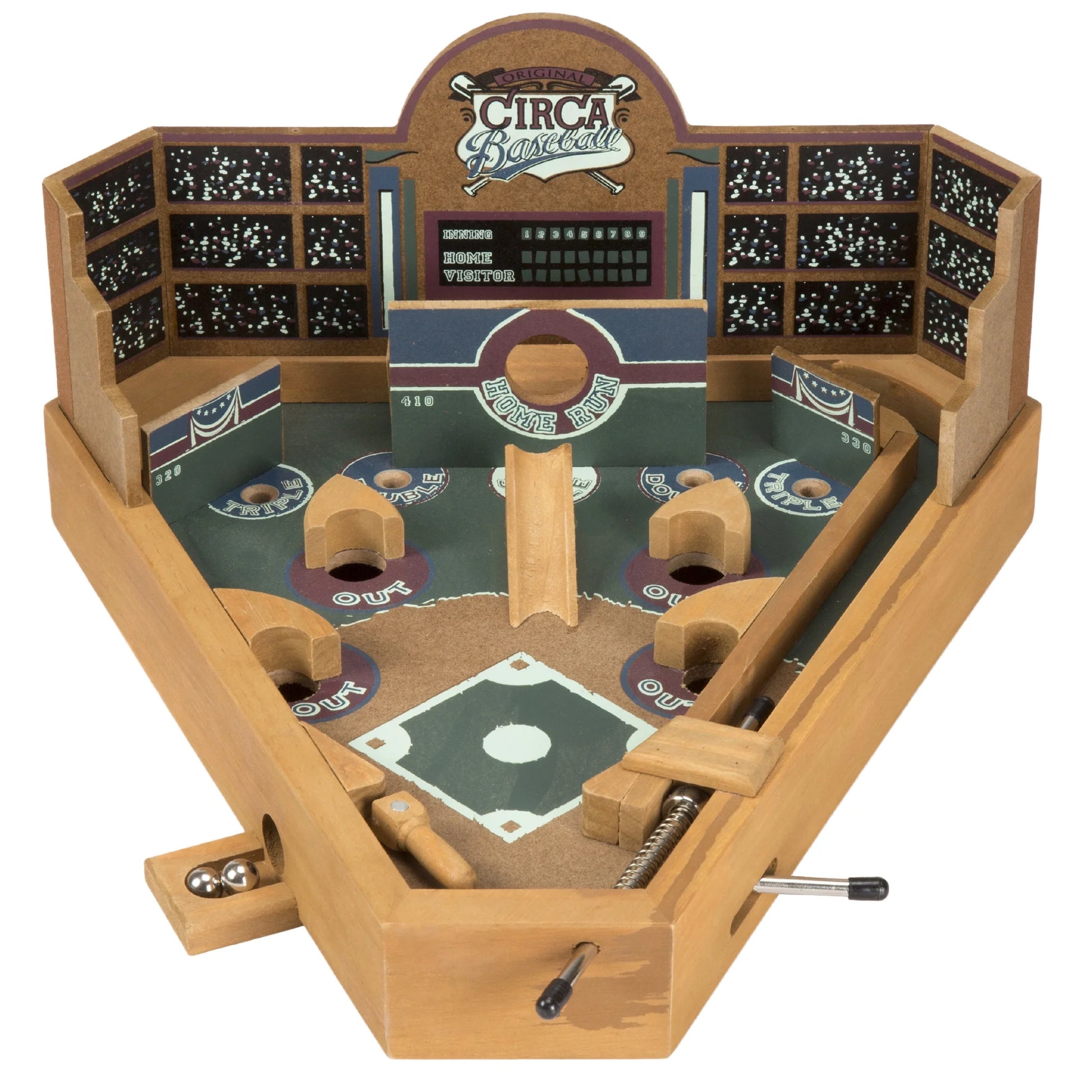 Baseball Pinball Tabletop Games - Classic Miniature Wooden Retro Sports Arcade Toy for Adult Collectors and Children