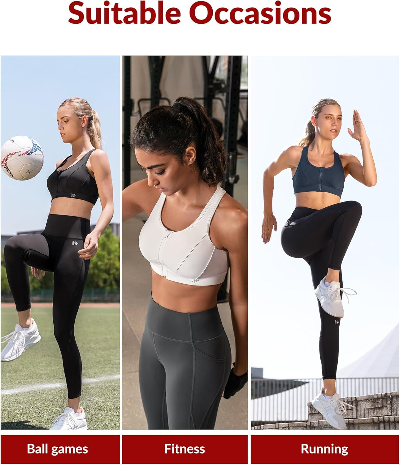 Zip Front Sports Bra - High Impact Sports Bras for Women plus Size Workout Fitness Running